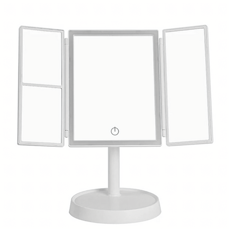 Ustensile îngrijire față - Oglinda cosmetica alba 35 x 22 cm pliabila cu iluminare LED, marire 2x si 3x