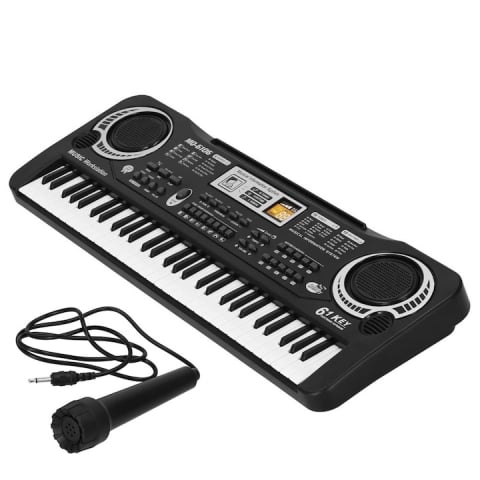 Alte jucării - Orga electronica pentru copii, cu microfon, 61 de chei, modul de invatare, 16 tonuri, 10 ritmuri, functie de inregistrare, alimentare USB sau baterii, 54 x 17 x 5 cm, negru