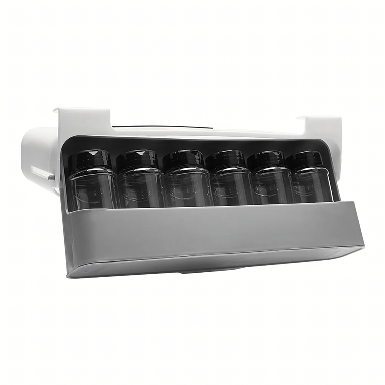 CASA & GRADINA - Organizator condimente alb-gri 32 cm cu 6 recipiente transparente, suport suspendat sub raft