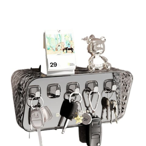 CASA & GRADINA - Organizator de perete cu raft si 5 carlige, 20,3 x 10,3 x 4,6 cm, montare autoadeziva, pentru chei, bijuterii si accesorii, aspect fumuriu transparent