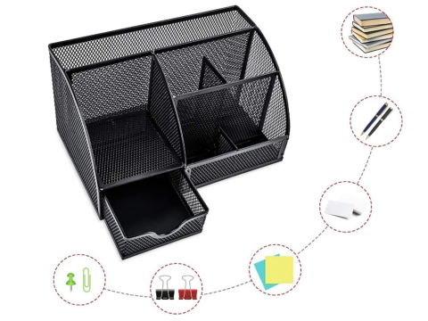 Organizator pentru birou, metalic, 7 compartimente, 22 x 14 x 12.7 cm, negru [10]