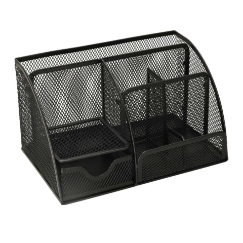 Organizator pentru birou, metalic, 7 compartimente, 22 x 14 x 12.7 cm, negru [14]