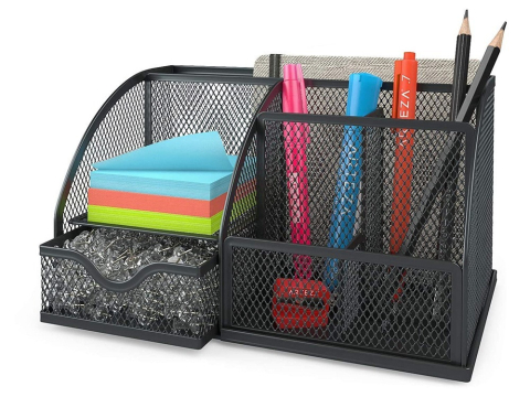 Organizator pentru birou, metalic, 7 compartimente, 22 x 14 x 12.7 cm, negru [9]