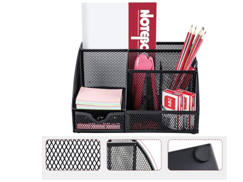 Organizator pentru birou, metalic, 7 compartimente, 22 x 14 x 12.7 cm, negru [4]