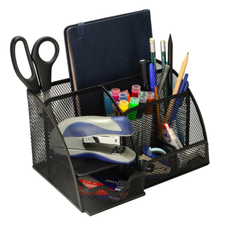 Diverse accesorii papetarie - Organizator pentru birou, metalic, 7 compartimente, 22 x 14 x 12.7 cm, negru