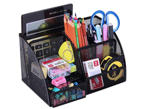 Organizator pentru birou, metalic, 7 compartimente, 22 x 14 x 12.7 cm, negru [6]