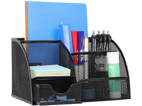 Organizator pentru birou, metalic, 7 compartimente, 22 x 14 x 12.7 cm, negru [8]