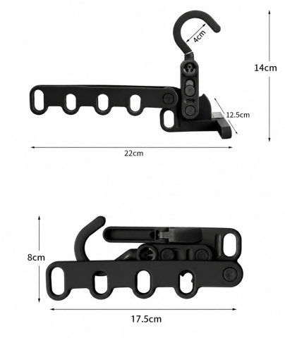 Organizator pliabil pentru umerase cu 5 pozitii, suport haine cu rotire 360°, accesoriu portabil pentru garderoba, negru [3]