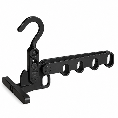 CASA & GRADINA - Organizator pliabil pentru umerase cu 5 pozitii, suport haine cu rotire 360°, accesoriu portabil pentru garderoba, negru
