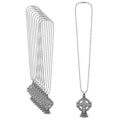 CADOURI - Pachet 10 coliere argintii lungime lant 61 cm ajustabil cu cruce celtica 3 x 2 cm, 2 fete, Rastignirea lui Iisus Hristos si Sfantul Arhanghel Mihail