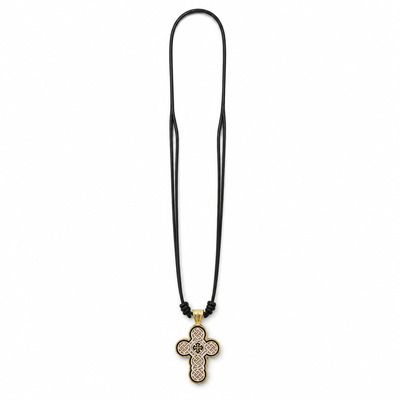 Pachet 10 coliere crestine auriu-crem 42 cm cu cruce 3,9 x 2,4 cm din lemn si metal auriu, 2 fete, IC XC, Muntele Athos, snur reglabil [1]