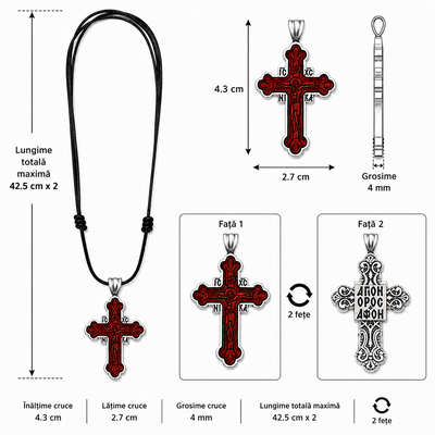 Pachet 10 coliere maro-argintii 42,5 cm x 2 cu cruce 4,3 x 2,7 cm, pandantiv 2 fete Iisus Hristos, IC XC NI KA si AGION OROS Muntele Athos [5]