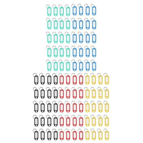 Pachet 100 brelocuri pentru etichetare chei, identificatoare colorate cu suport pentru notite si inel metalic, multicolor [9]