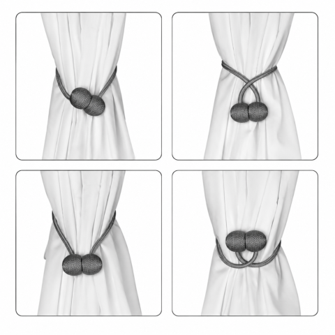 Pachet 2 accesorii magnetice pentru perdele, snur textil impletit, 44 cm, gri antracit [1]