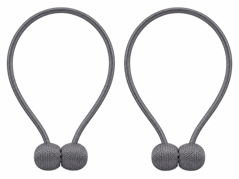 CASA & GRADINA - Pachet 2 accesorii magnetice pentru perdele, snur textil impletit, 44 cm, gri antracit
