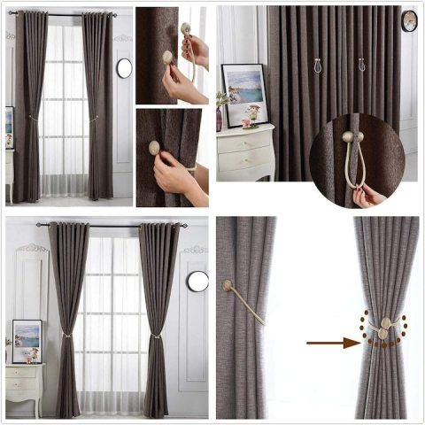Pachet 2 prinderi magnetice pentru perdele si draperii, snur textil impletit, 44 cm, bej antichizat [3]