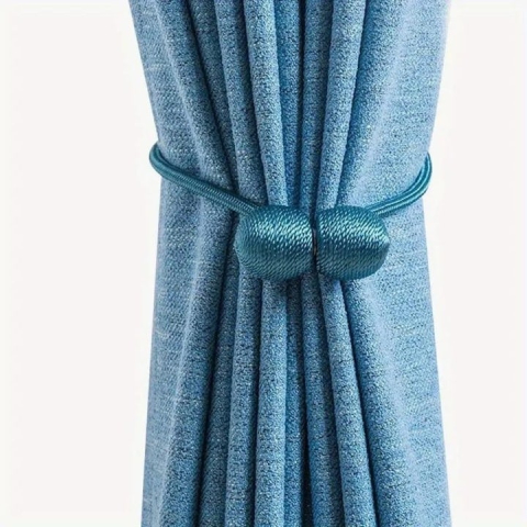 Pachet 2 suporturi magnetice pentru perdele, snur textil decorativ, poliester, 44 cm, albastru turcoaz [1]