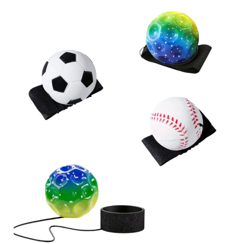 JOCURI ȘI JUCĂRII - Pachet 4 mingi hiperelastice pentru joaca activa, 2 Space Moon Ball verzi multicolor, model fotbal alb-negru si baseball alb-rosu