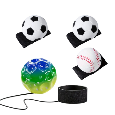 JOCURI ȘI JUCĂRII - Pachet 4 mingi pentru aruncare si prindere, 2 model fotbal alb-negru, baseball alb-rosu si Space Moon Ball verde multicolor, 66 mm