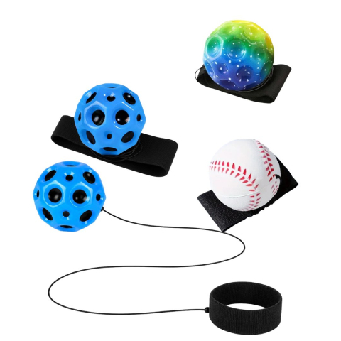 JOCURI ȘI JUCĂRII - Pachet 4 mingi Space Moon Ball pentru copii si adulti, 2 albastre, 1 verde multicolor si 1 model baseball alb-rosu, 66 mm