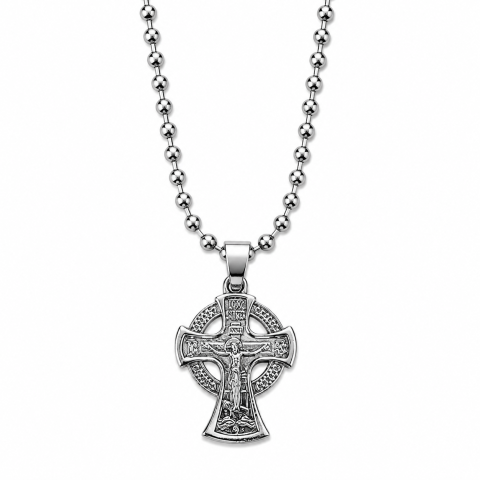 Pachet 6 coliere argintii lungime lant 61 cm ajustabil cu cruce celtica 3 x 2 cm, pandantiv 2 fete, Iisus Hristos si Sfantul Arhanghel Mihail [1]