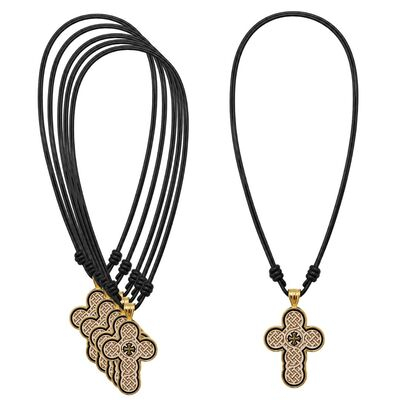 Pachet 6 coliere crestine auriu-crem 42 cm cu cruce 3,9 x 2,4 cm din lemn si metal auriu, IC XC, Muntele Athos, snur negru reglabil