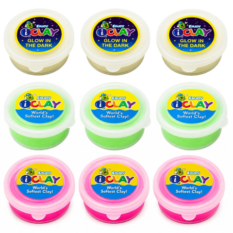 JOCURI ȘI JUCĂRII - Pachet 9 plastiline, 3 culori - alb fosforescent, verde neon, roz neon pentru creatii handmade si activitati educationale, 18 g fiecare