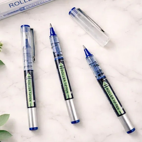 Pachet economic 12 pixuri cu cerneala albastra, varf V-tip 0.5 mm, corp transparent, scriere precisa si confortabila, 13.2 cm [4]