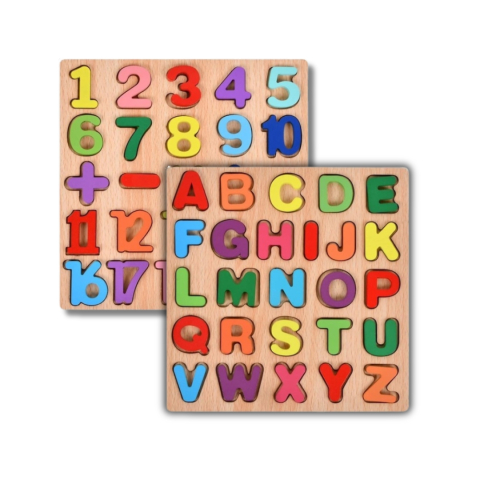 Jucării puzzle - Pachet educativ din lemn pentru copii – doua table cu numere si operatii matematice