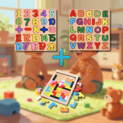 Pachet educativ din lemn pentru copii – tablite educative si puzzle Tetris [1]