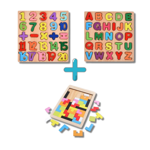 Jucarii de precizie - Pachet educativ din lemn pentru copii – tablite educative si puzzle Tetris