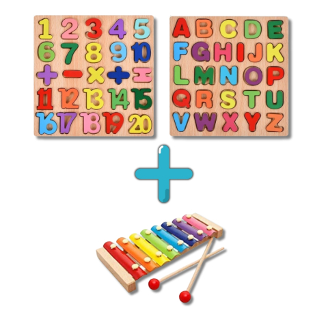 Alte jucării - Pachet educativ din lemn pentru copii – tablite educative si xilofon