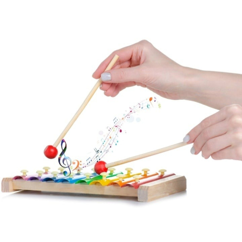 Pachet educativ din lemn pentru copii – xilofon, joc X si 0 si puzzle Tetris [2]