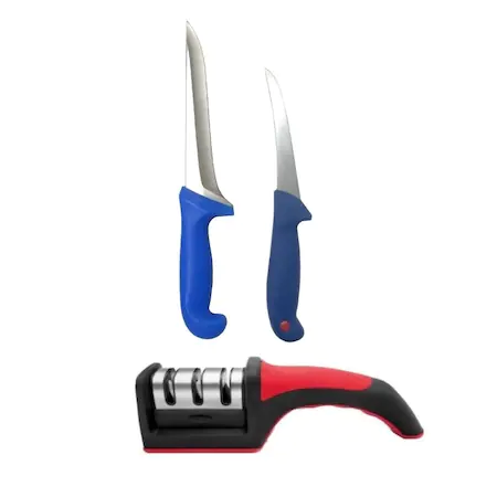 Cutite si tacamuri - Set 2 cutite profesionale de macelarie + 1 ascutitor universal de cutite