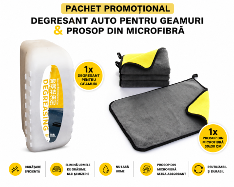 ARTICOLE AUTO - Pachet Promotional: Degresant Auto pentru Geamuri & Prosop din Microfibra