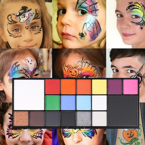 Paleta pentru face painting cu 18 nuante, activare cu apa, vopsea pentru fata si corp, non-toxica, pentru carnaval, teatru si activitati creative, multicolor [4]