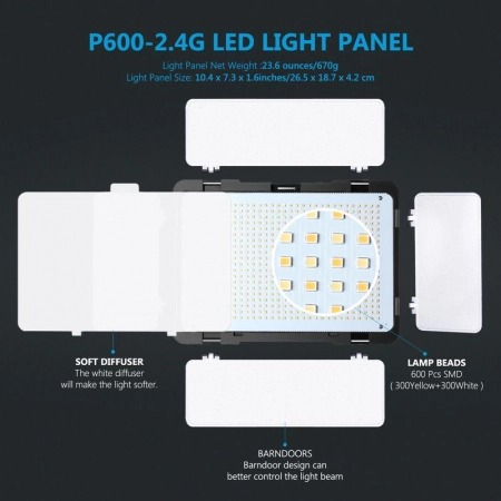 Kit 2 Panouri Neewer Bi Color 600 LED,telecomanda,4 baterii + 2 incarcatori + geanta transport [6]