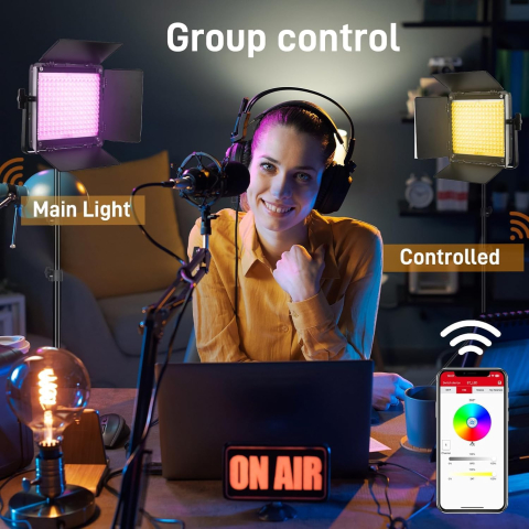 Panou LED RGB profesional GVM 800D III cu stativ inclus, 19500 Lux/0.5 m, 3200K-5600K, CRI97+, Bluetooth, 20 efecte speciale, pentru studio foto si video [3]