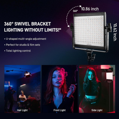 Panou LED RGB profesional GVM 800D III cu stativ inclus, 19500 Lux/0.5 m, 3200K-5600K, CRI97+, Bluetooth, 20 efecte speciale, pentru studio foto si video [4]