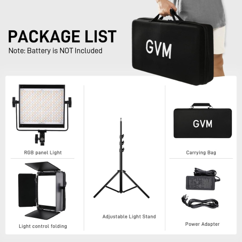 Panou LED RGB profesional GVM 800D III cu stativ inclus, 19500 Lux/0.5 m, 3200K-5600K, CRI97+, Bluetooth, 20 efecte speciale, pentru studio foto si video [1]