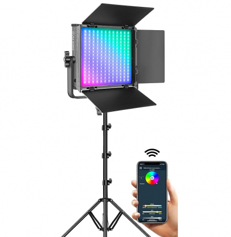 ECHIPAMENTE FOTO - Panou RGB GVM 50RS, 384 LED, trepied 200 cm inclus, accesorii alimentare
