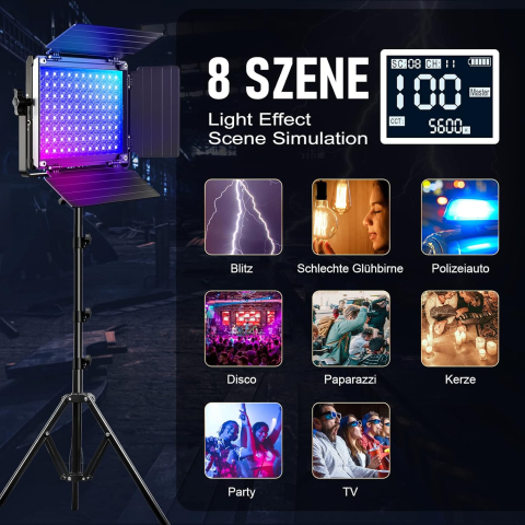 Panou video GVM RGB cu Softbox, Set 2 x LED 45W, 15000 Lux/0.5 m, CRI97+, 3200K-5600K, Control prin aplicatie, 2 stative, geanta transport [6]
