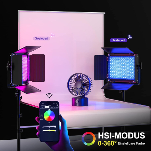 Panou video GVM RGB cu Softbox, Set 2 x LED 45W, 15000 Lux/0.5 m, CRI97+, 3200K-5600K, Control prin aplicatie, 2 stative, geanta transport [2]