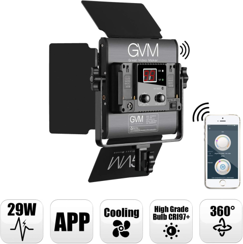 Panou video LED GVM 480LS cu stativ reglabil, 2300K-6800K, CRI97+, TLCI97+, control Bluetooth prin aplicatie, iluminare continua pentru fotografie si filmare [3]