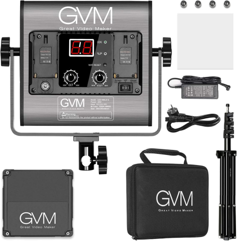Panou video LED GVM 480LS cu stativ reglabil, 2300K-6800K, CRI97+, TLCI97+, control Bluetooth prin aplicatie, iluminare continua pentru fotografie si filmare [1]