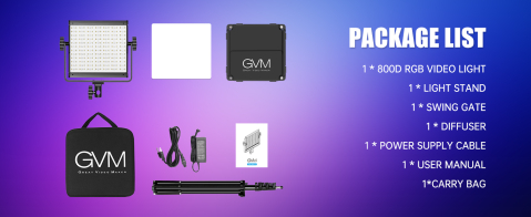 Panou video LED GVM 800D RGB cu stativ reglabil 2 m, 3200K-5600K, control prin aplicatie, CRI97+, 18 efecte speciale, lumina continua pentru fotografie si filmare [1]