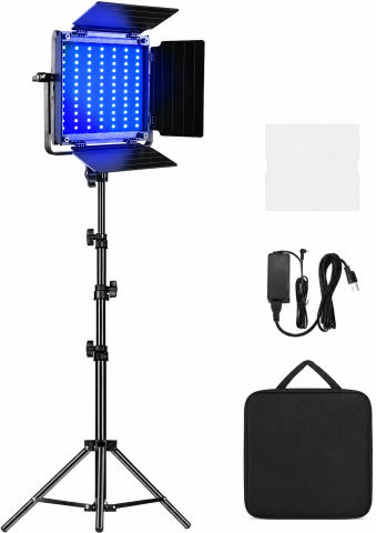 Iluminat LED - Panou video LED GVM 800D RGB cu stativ reglabil 2 m, 3200K-5600K, control prin aplicatie, CRI97+, 18 efecte speciale, lumina continua pentru fotografie si filmare