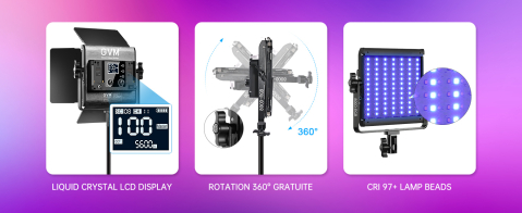 Panou video LED GVM 800D RGB cu stativ reglabil 2 m, 3200K-5600K, control prin aplicatie, CRI97+, 18 efecte speciale, lumina continua pentru fotografie si filmare [2]