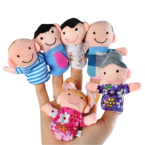 JOCURI ȘI JUCĂRII - Papusi de deget familie, set 6 personaje textile, 8 x 8 cm, multicolor, pentru povesti si jocuri de rol