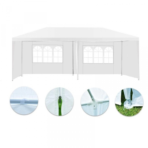 Pavilion de gradina,curte,evenimente 3x6m cu 6 pereti laterali cu ferestre - Alb [4]